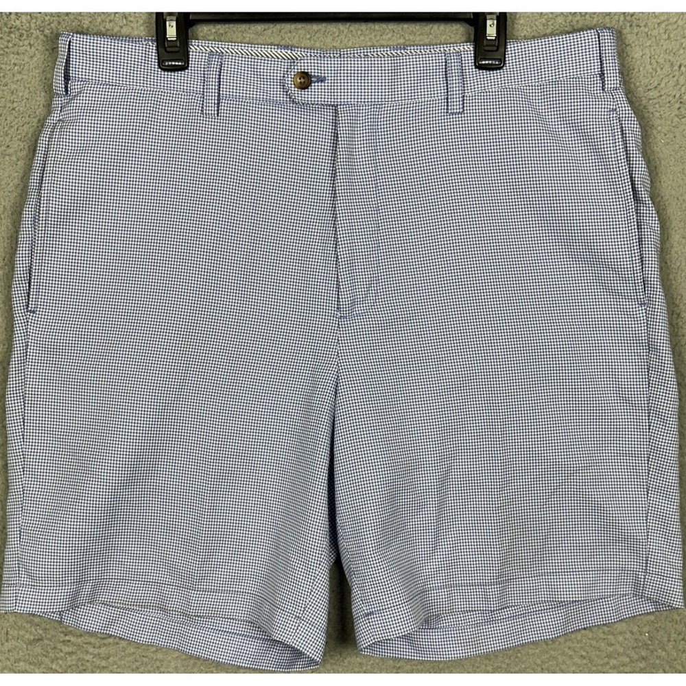 Donald Ross Golf Shorts Mens 38 Blue White Pin Check Performance Chino Golfing